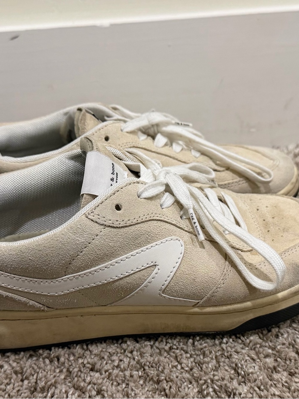 Rag & Bone Retro Court Sneakers Ivory Suede Sz 39